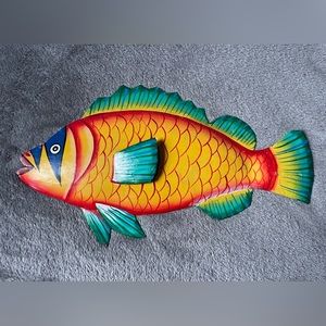 Hand Crafted Colorful Fish Costa Rica Artisan Handmade Painted Metal 8" Decor